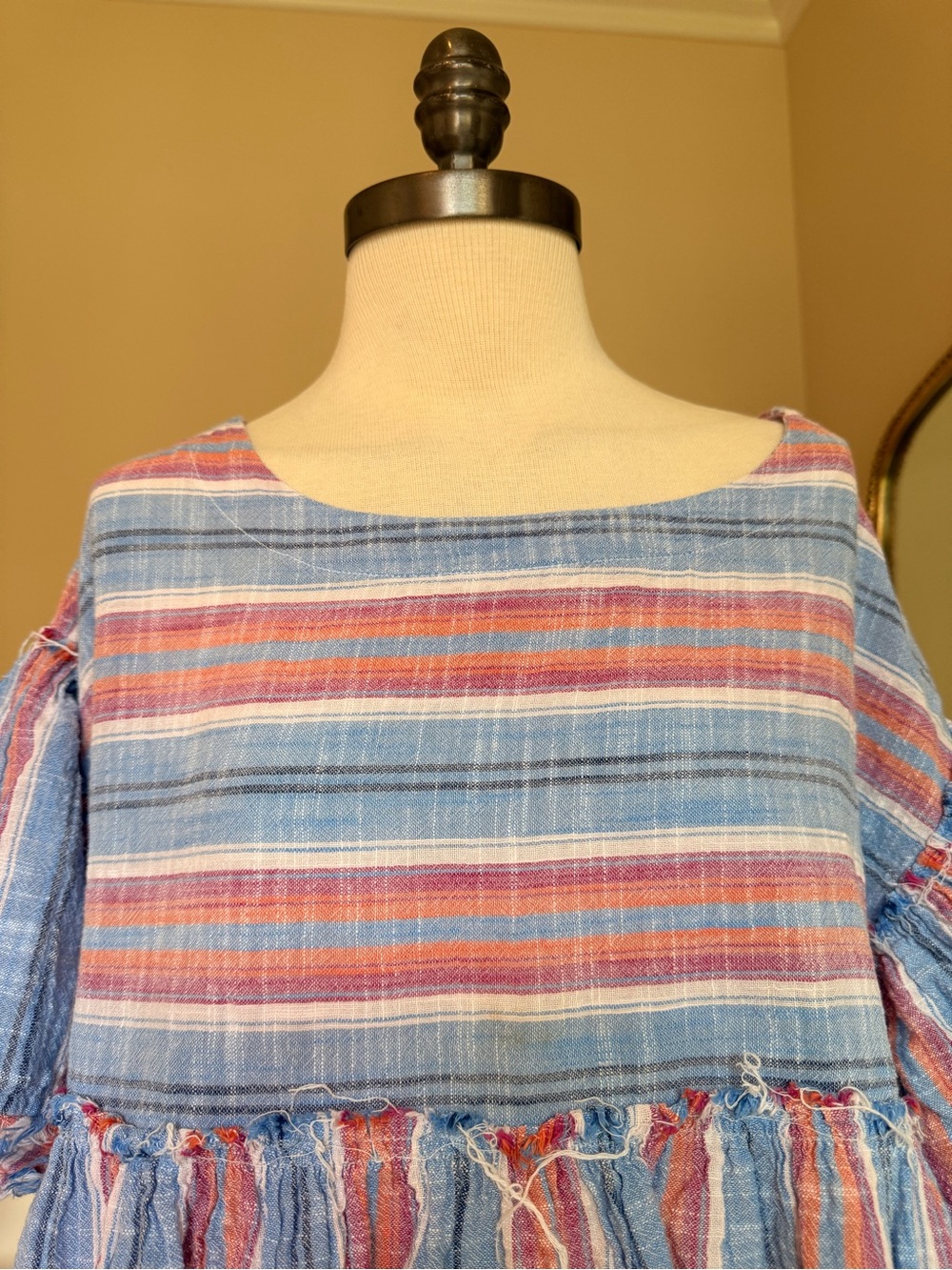 Free People Blue & Pink Striped Peasant Tunic